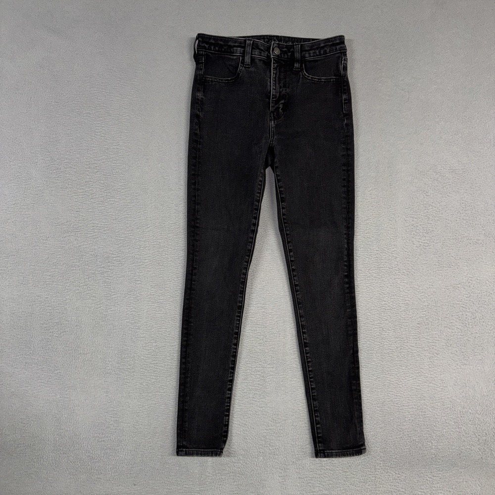 American Eagle Jeans Womens 4 Black Faded Super Hi Rise Jegging Stretch Denim